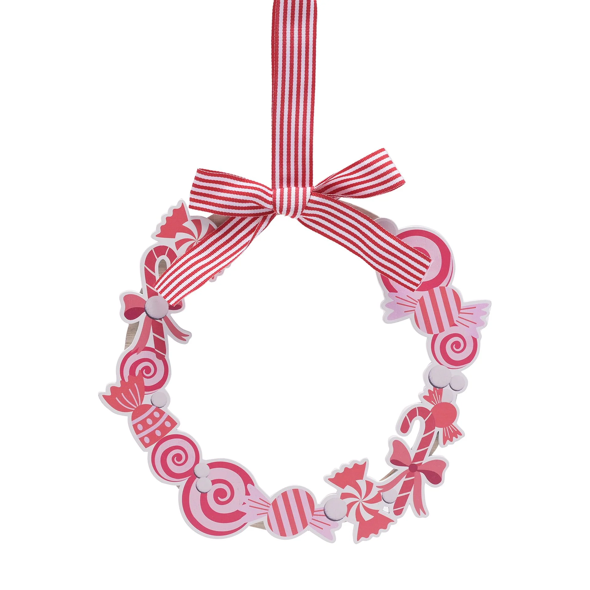 Hanging Wooden Round Candy Cane Christmas Wreath