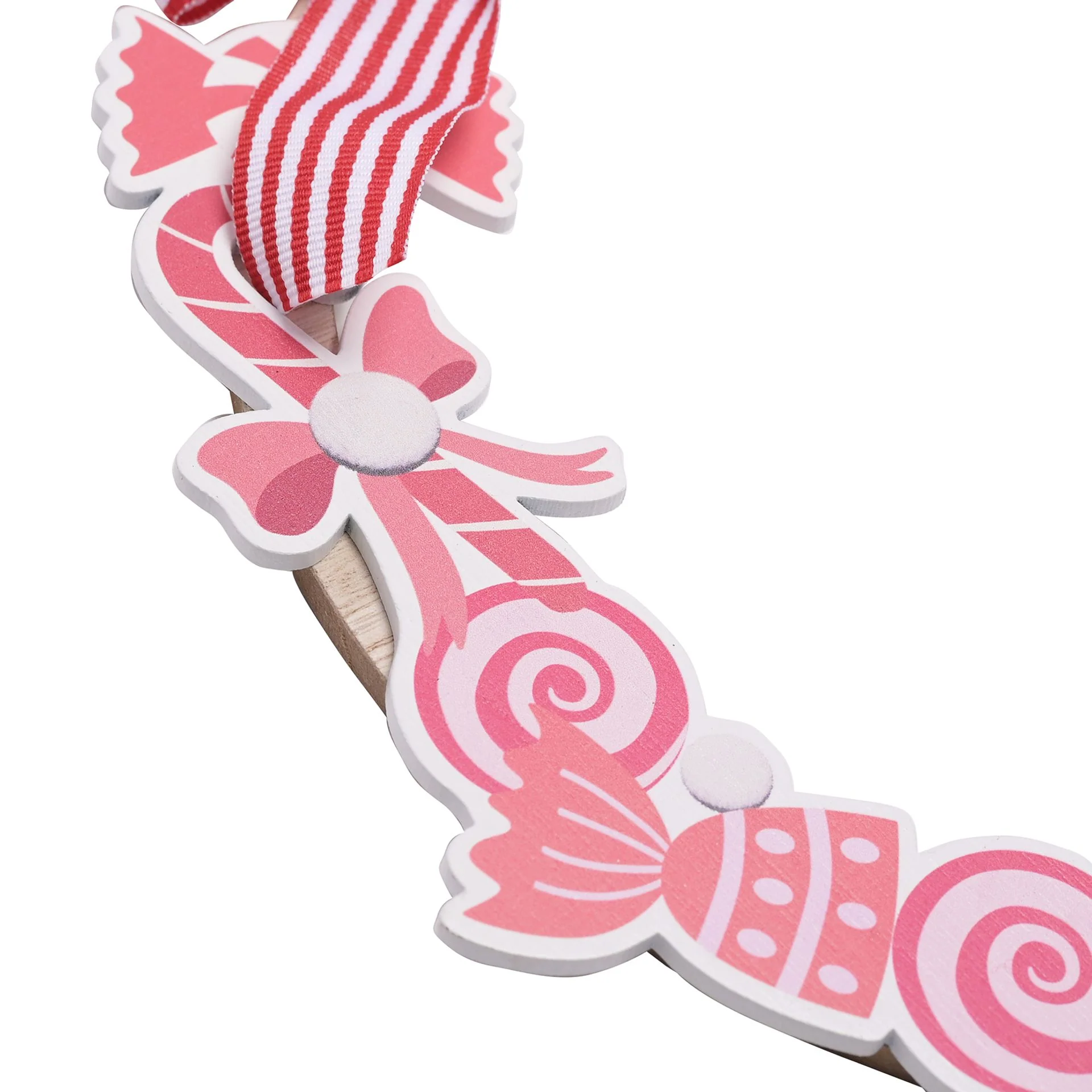 Hanging Wooden Round Candy Cane Christmas Wreath - Image 2