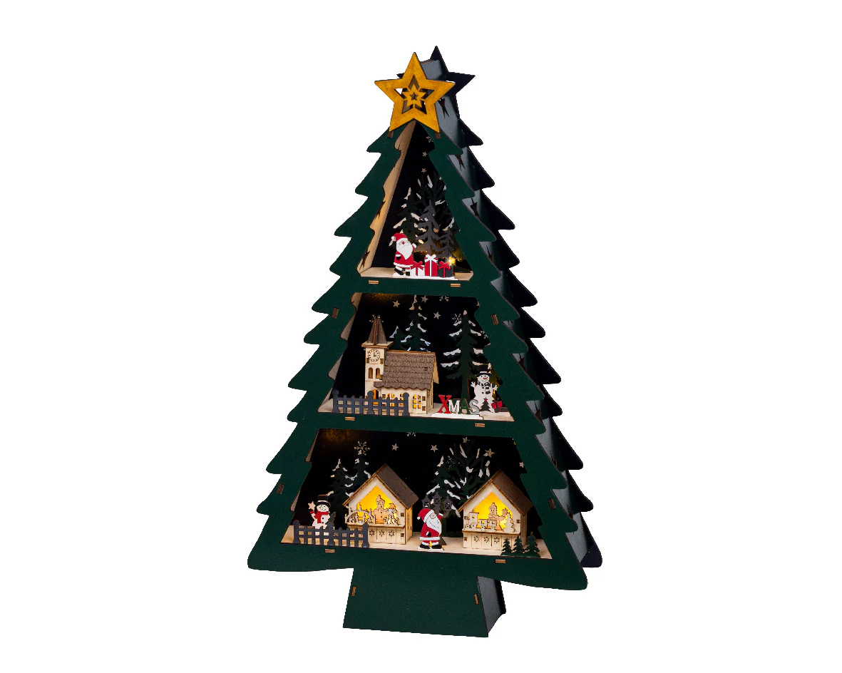 Wooden Warm White Light Up Christmas Tree Scenery - Image 2