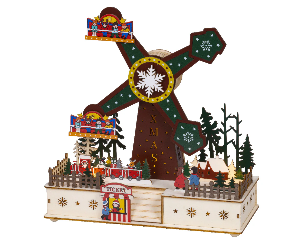 Wooden Warm White Light Up Fair Ride with Motion - Image 2