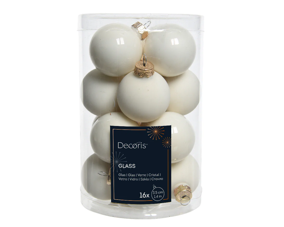 Wool White Glass Baubles in Matt & Shiny Finish - Tube of 16