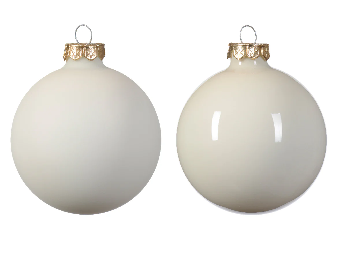 Wool White Glass Baubles Shiny & Matte 8cm - Tube of 6 - Image 2