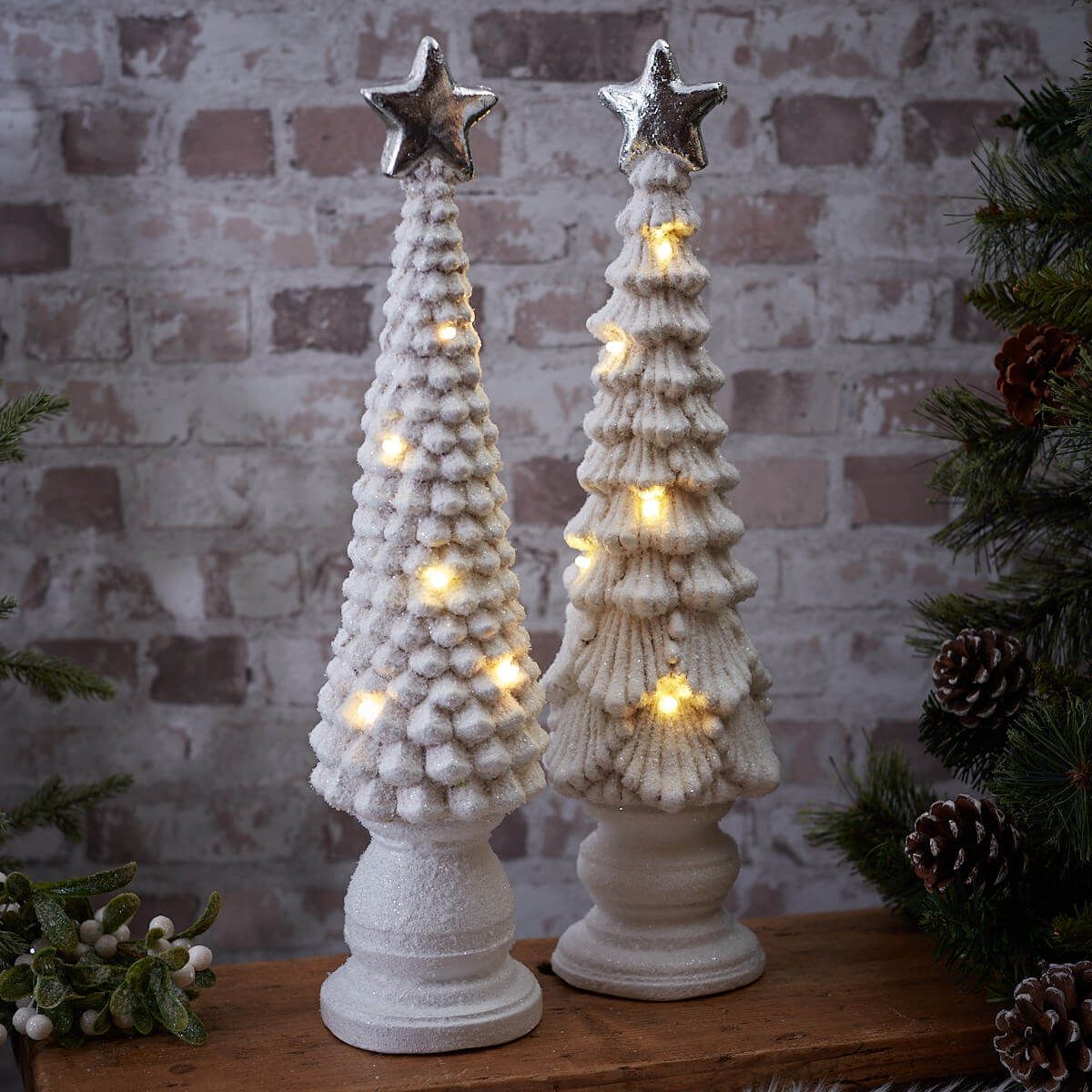 Christmas LED Light Up Tree Ornament Large White Glitter - 48cm